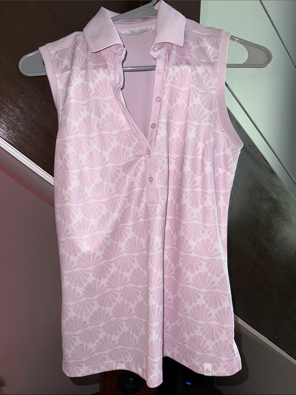 Lady Hagen Pink Sleeveless Polo Tank with Shell Pattern
